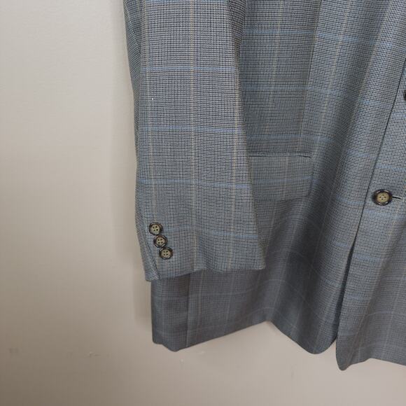 Vintage Dawahares Grey Plaid Three Button Wool/Silk Blazer Size 46L - Picture 5 of 12